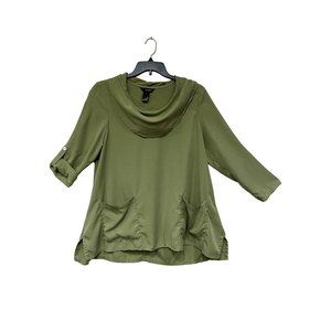 Ali Miles Olive Green Draped Neck Tunic Top
